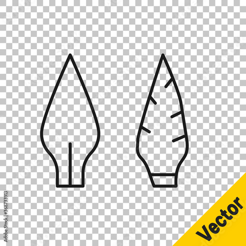 Black line Stone age arrow head icon isolated on transparent background. Medieval weapon. Vector.