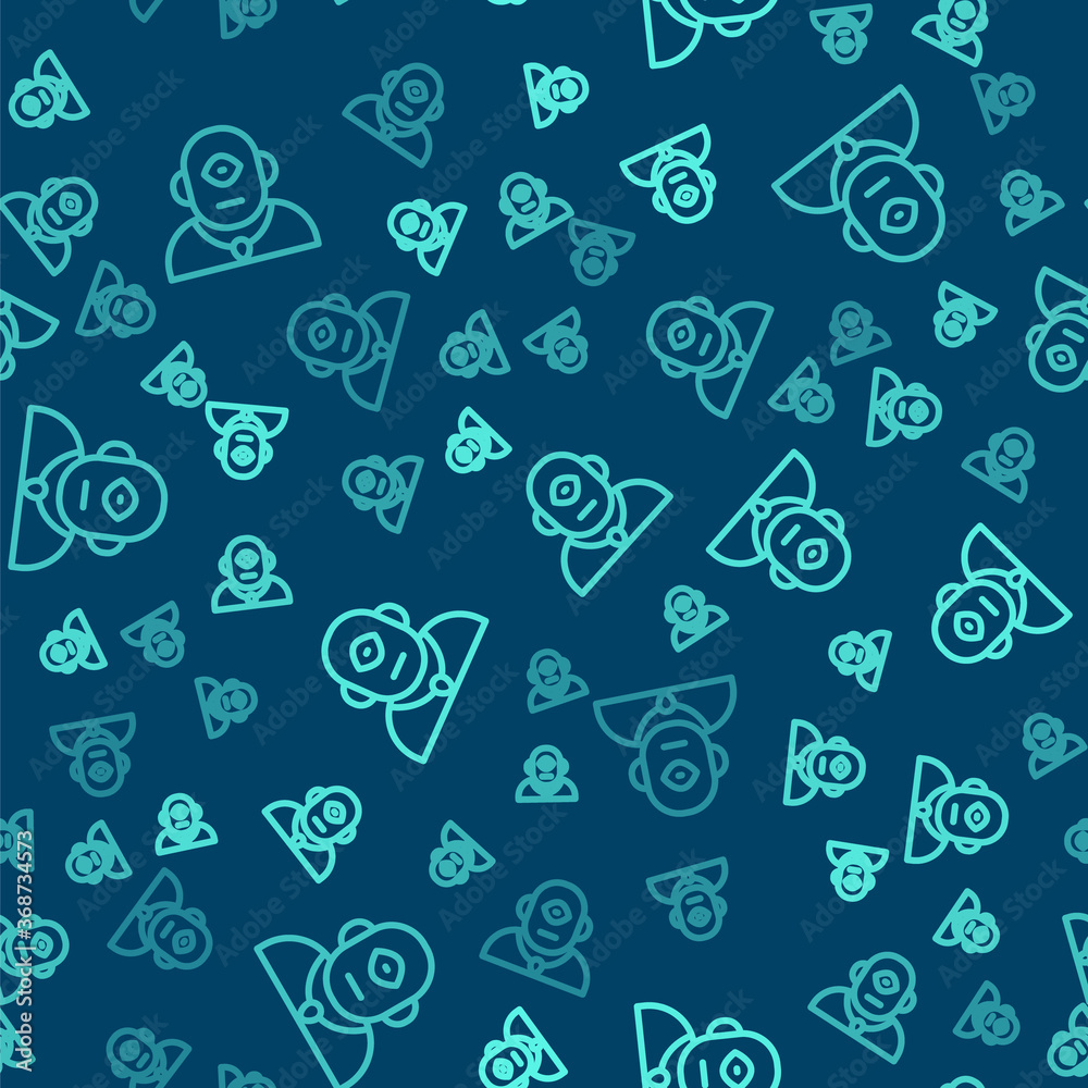 Green line Cyclops icon isolated seamless pattern on blue background. Vector.