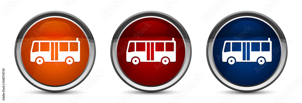 Bus icon exclusive blue red and orange round button design set Bus icon exclusive blue red and orange round button design set