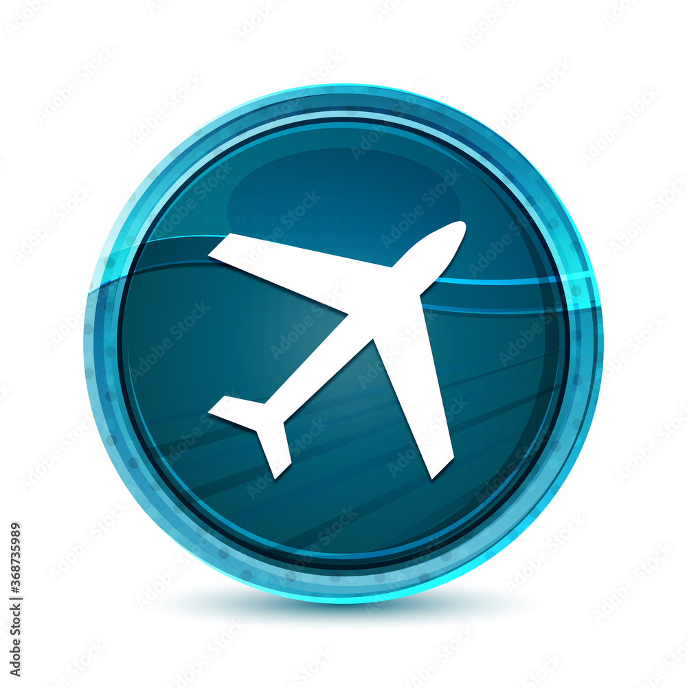 Plane icon elegant glass blue round button vector design illustration