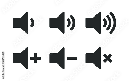Speaker icon symbol set. Sound volume mute logo sign collection. Vector illustration image. Isolated on white background.