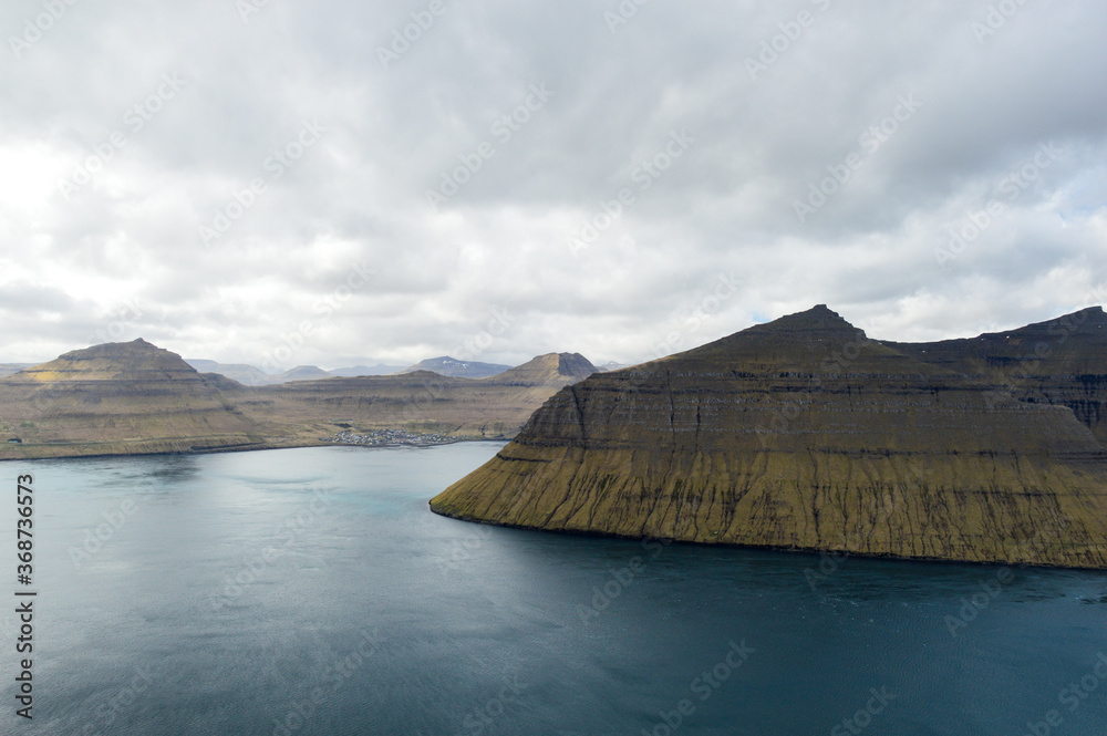 Amazing view in Faroe Islands (Denmark, Europe). Beautiful Panoramic Scene Of Nordic Islands