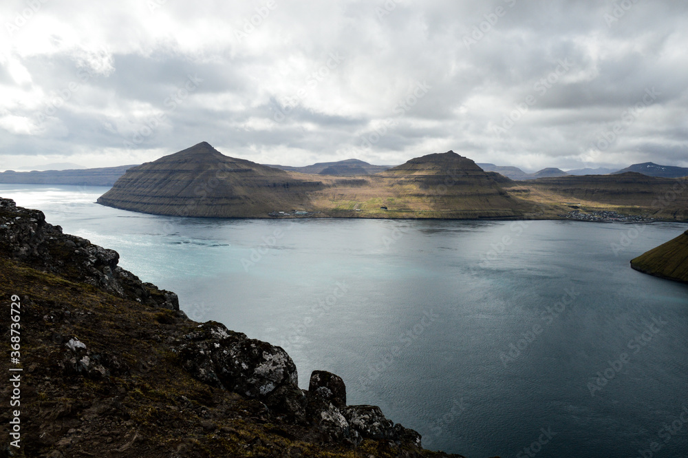 Amazing view in Faroe Islands (Denmark, Europe). Beautiful Panoramic Scene Of Nordic Islands