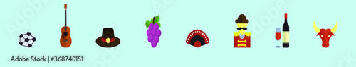 set of spain element, grape, ball, matador and more in various models. vector illustration