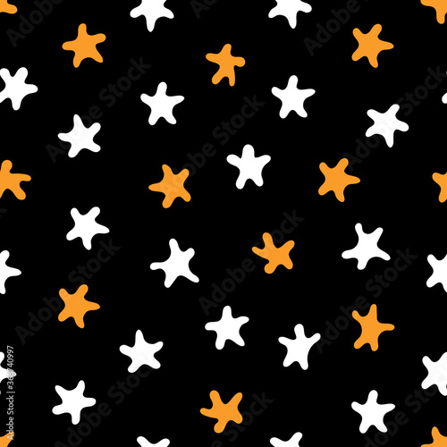 Seamless stars pattern. Vector illustration. Abstract decorative elements on black background. Great for backdrops decoration, cards, wallpaper, textile, fabric, wrappers, additions to the design, etc