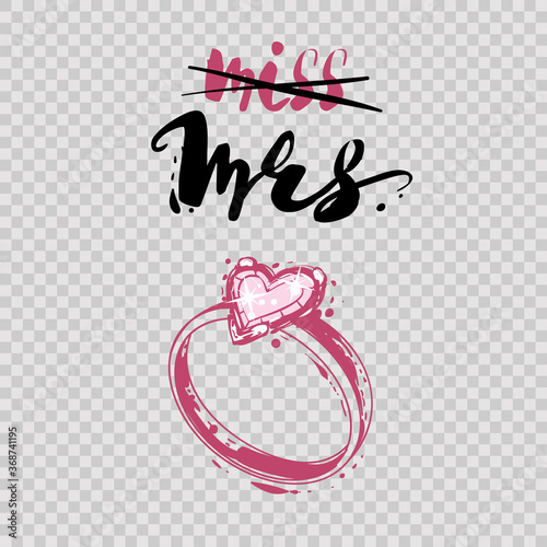 Set of fashionable elements: engagement ring composition. Wedding patches illustration. Design composition for t-shirt, phone cover, cards print. Vector fashion hand drawn art in watercolor style.