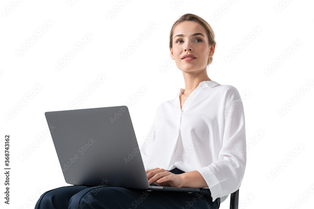 Young businesswoman with laptop, isolated Young businesswoman with laptop, isolated