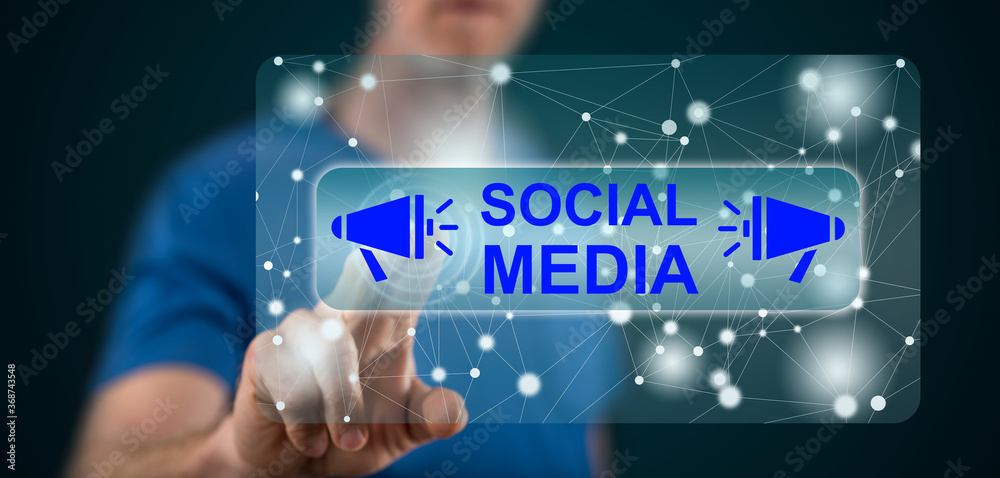 Man touching a social media concept Man touching a social media concept