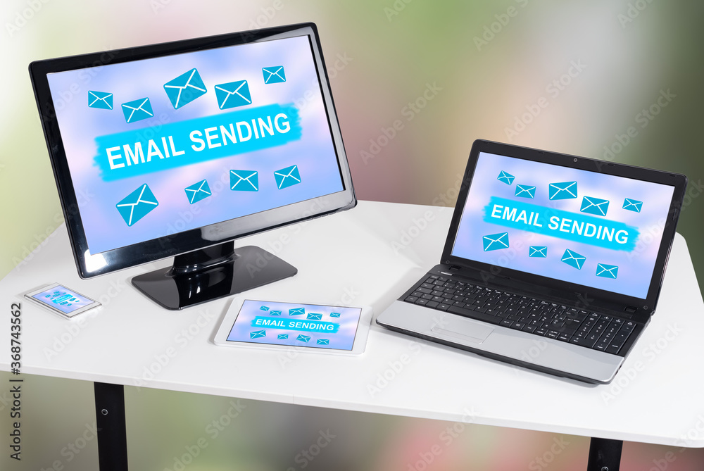 Email sending concept on different devices Email sending concept on different devices