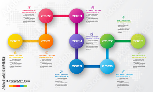 Timeline infographic template,Business concept with 9 options,Vector illustration.