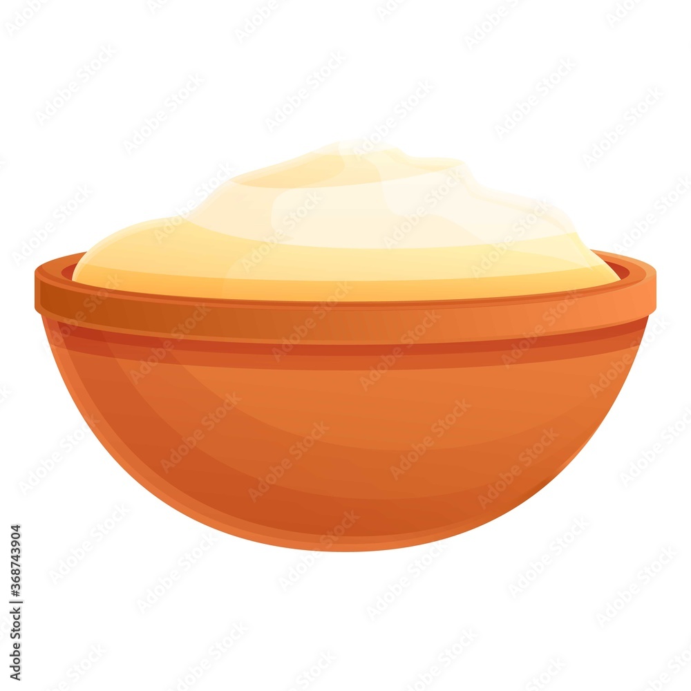 Sour cream bowl icon. Cartoon of sour cream bowl vector icon for web design isolated on white background Sour cream bowl icon. Cartoon of sour cream bowl vector icon for web design isolated on white background