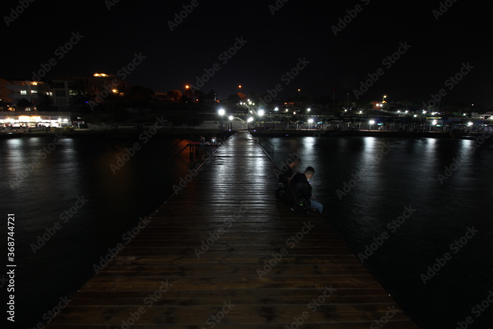 pier in themoonlight at night