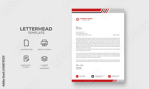 Abstract red business letterhead template design vector