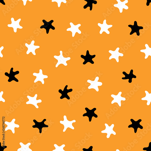 Seamless stars pattern. Vector illustration. Abstract decorative elements on orange background. Great for backdrops decoration  cards  wallpaper  textile  fabric  wrappers  additions to the design.