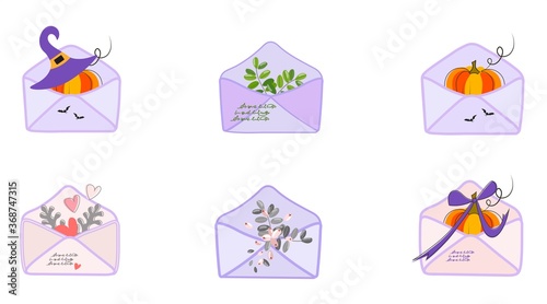 Set of envelopes with gifts for the holidays.
