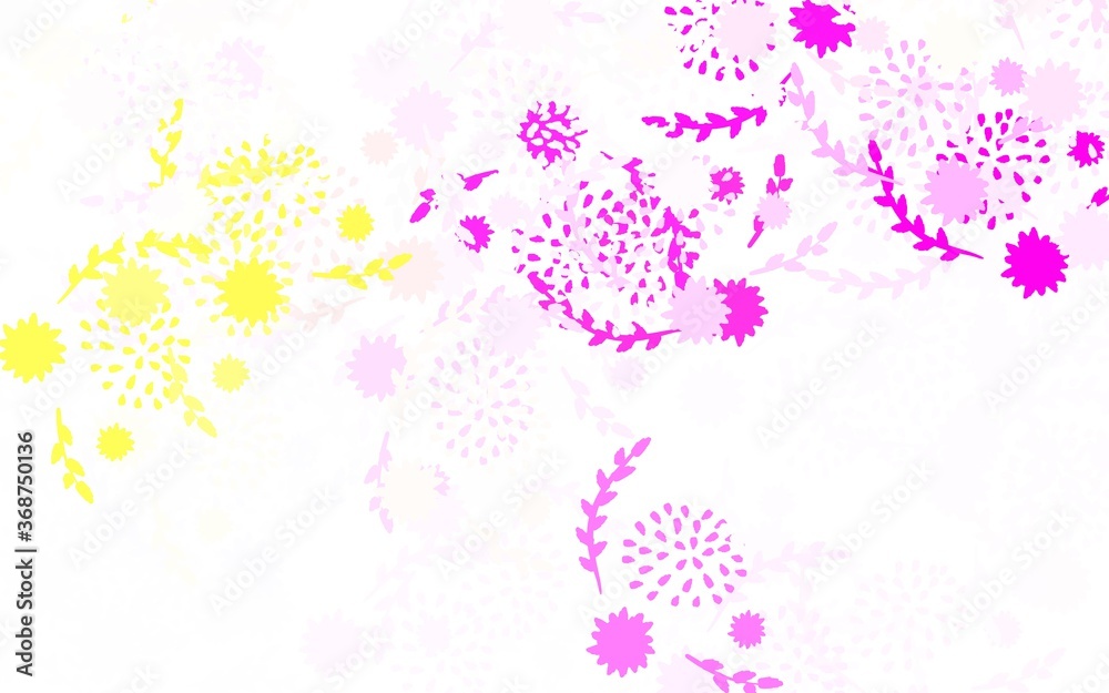 Light Pink, Yellow vector doodle pattern with flowers, roses.