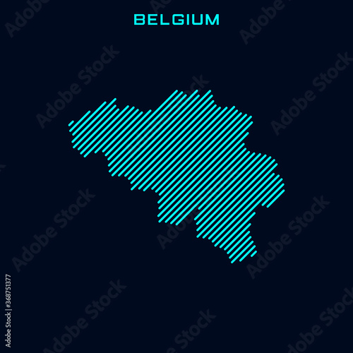 Belgium Striped Map Vector Design Template On Blue Background