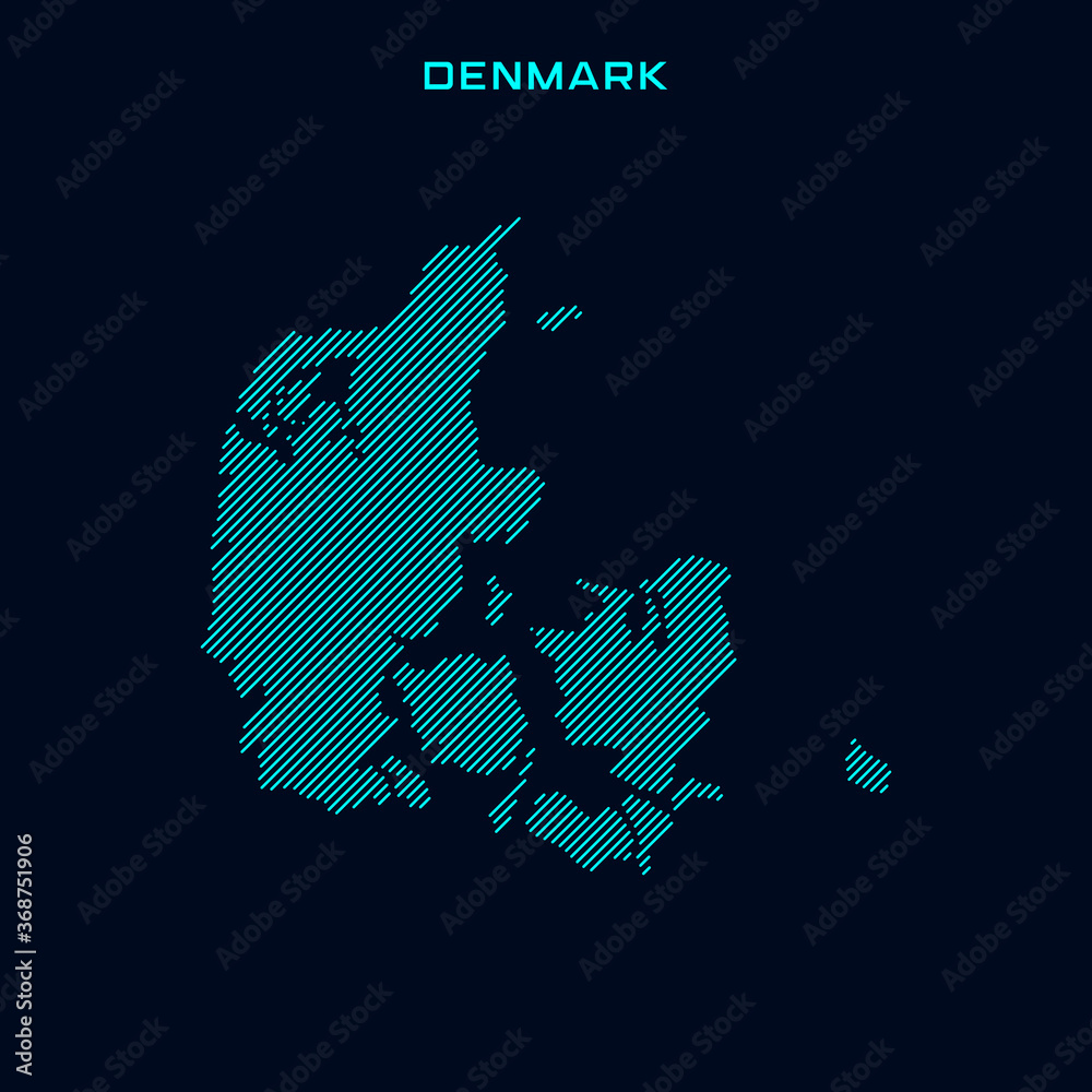 Denmark Striped Map Vector Design Template On Blue Background