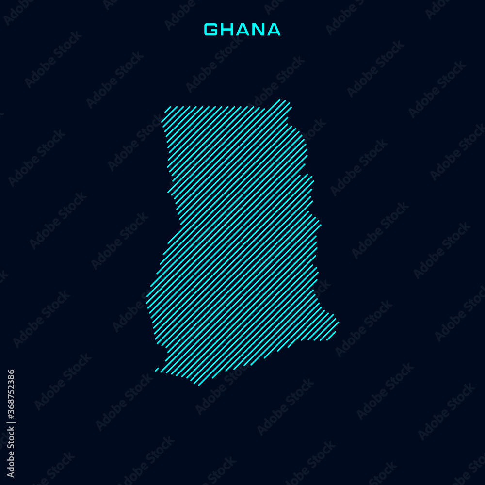 Ghana Striped Map Vector Design Template On Blue Background