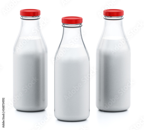 Milk bottles isolated on white background. 3D illustration