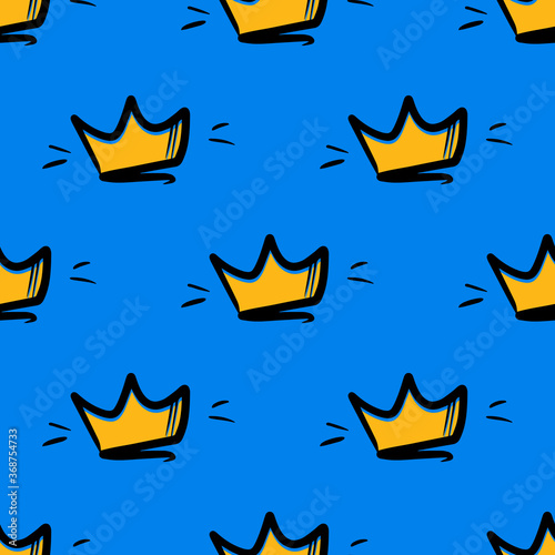Doodle, cartoon golden crowns vector seamless pattern background.
