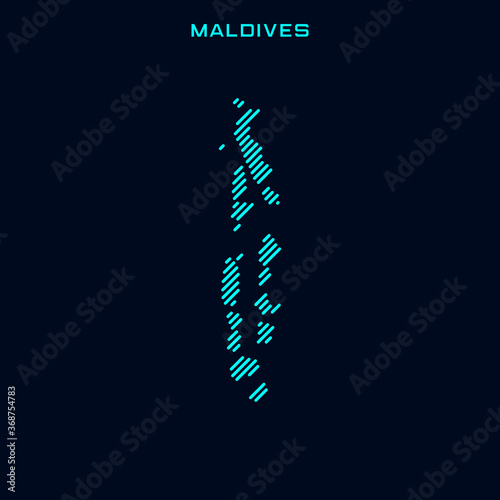 Maldives Striped Map Vector Design Template On Blue Background
