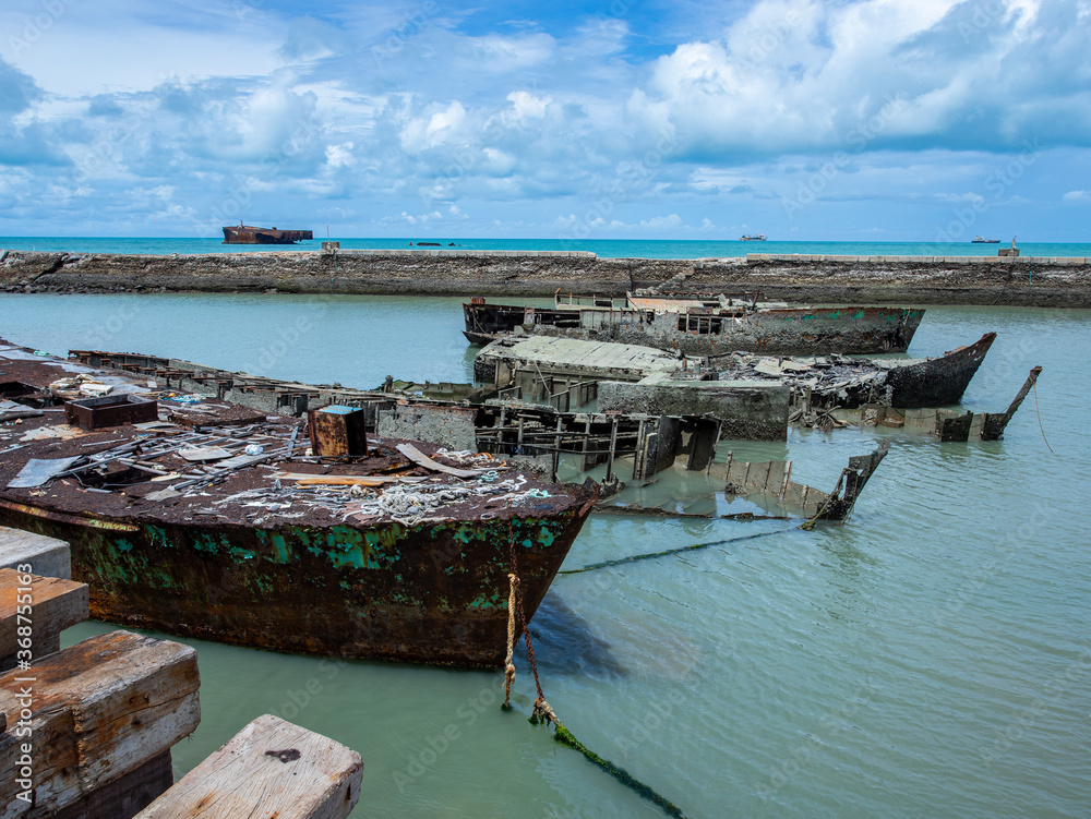 Sunk ship. Fortaleza city, State of Ceará, Brazil. 