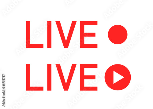 Live video buttons isolated on white background. Set of live streaming red symbol. Social media icon.