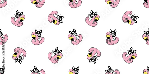 dog seamless pattern french bulldog swimming ring flamingo pool ocean beach puppy pet breed vector repeat wallpaper scarf isolated tile background cartoon animal doodle illustration design