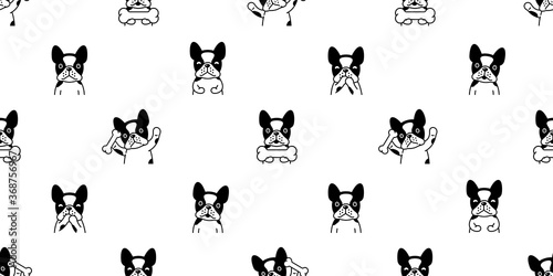 dog seamless pattern french bulldog vector bone pet puppy happy animal scarf isolated repeat wallpaper tile background cartoon illustration doodle design © CNuisin
