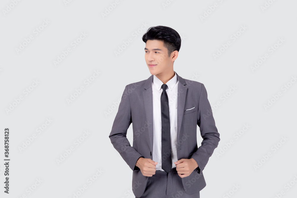 Portrait young asian businessman in suit smiling with confident and friendly isolated on white background, business man smart with success, manager or executive with handsome and leadership. Portrait young asian businessman in suit smiling with confident and friendly isolated on white background, business man smart with success, manager or executive with handsome and leadership.