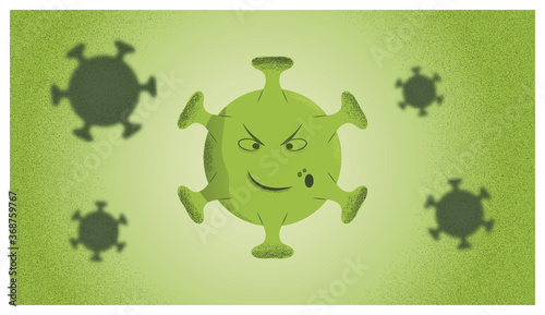 Green angry grainy virus. Coronavirus COvid 19 illustration