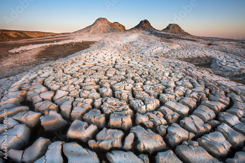 Active mud volcanoes in Gobustan desert, Azerbaijan photo