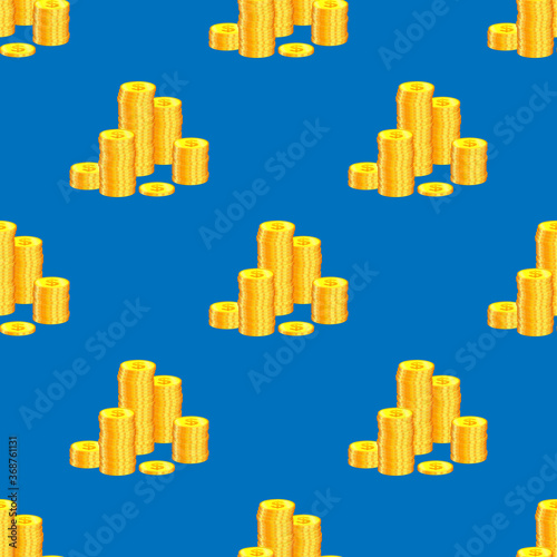 Beautiful large stacks of gold dollar coins. Seamless ornament, pattern, background and template. Vector square