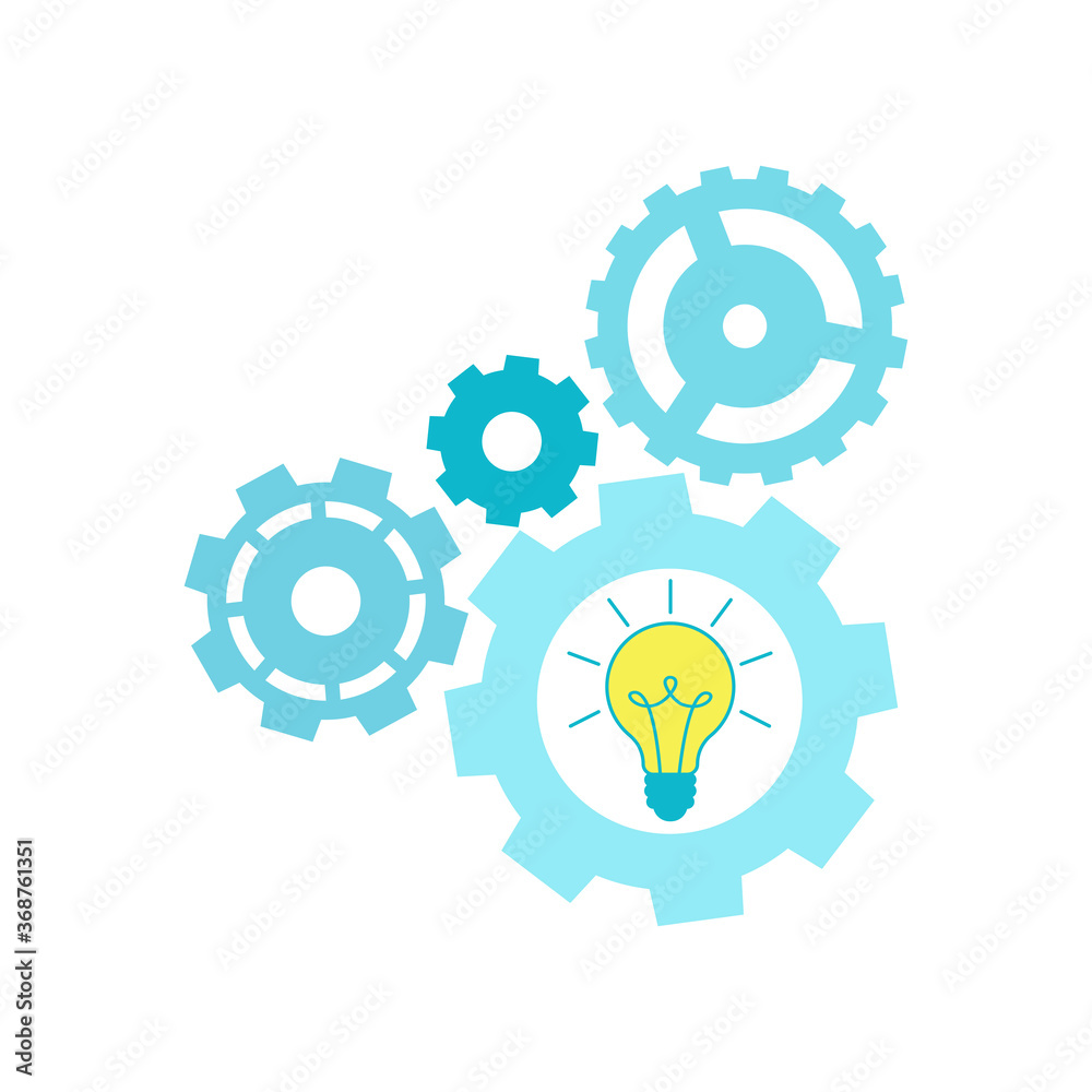 Сircle cog gear with light bulb icon isolated on white background. Symbol idea or solution. Gear symbol for button icon for progress web, technology sign. Infographic vector template Сircle cog gear with light bulb icon isolated on white background. Symbol idea or solution. Gear symbol for button icon for progress web, technology sign. Infographic vector template