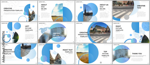 Presentation design vector templates, multipurpose template for presentation slide, flyer, brochure cover design, infographic report. Simple design background with circles, geometric round shapes.