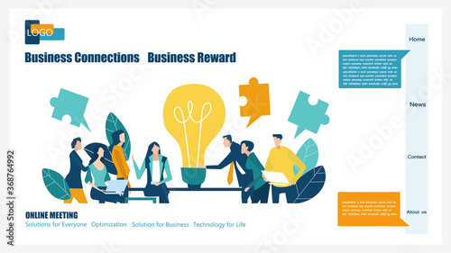 Flat design website or app page template. Financial services, banking, strategic planning, development, business solutions, consulting, market research, teamwork, data analyse, support, security