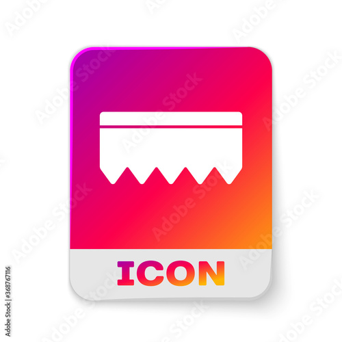 White Sponge with bubbles icon isolated on white background. Wisp of bast for washing dishes. Cleaning service logo. Rectangle color button. Vector Illustration