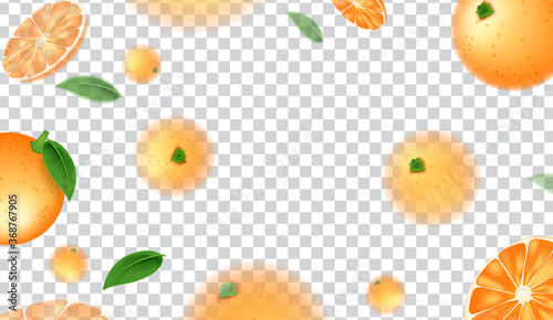 Fototapeta Naklejka Na Ścianę i Meble -  Oranges, slice oranges with green leaves