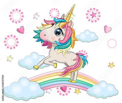 Cute magical unicorn and rainbow.