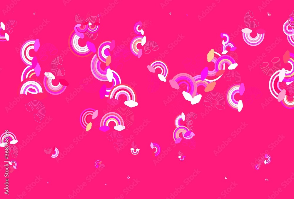 Light Pink, Yellow vector backdrop with rainbows, clouds. Light Pink, Yellow vector backdrop with rainbows, clouds.