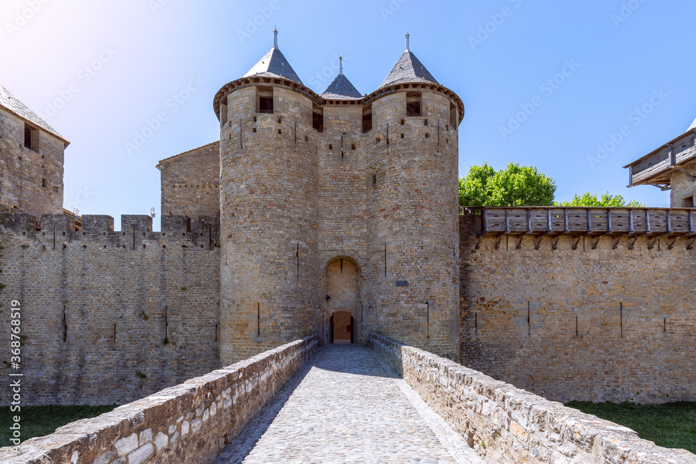 The main entrance from the castle bridge to the city Carcassonne