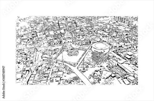 Building view with landmark of Aligarh is a city in the state of Uttar Pradesh in India. Hand drawn sketch illustration in vector. photo