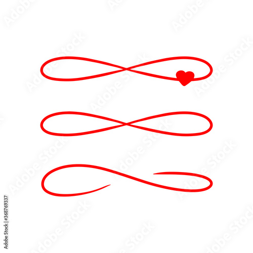 Handdrawn Red Abstract Heart Endless Sign Love calligraphy. Infinity symbol vector, wedding invitation, logo icon pattern print design. Hand written  Holiday greeting card on white background