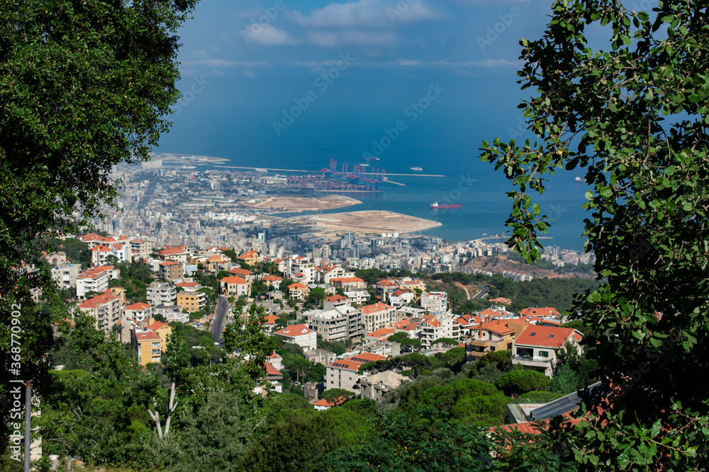Fototapeta premium looking down on the city of Beirut from a hillside