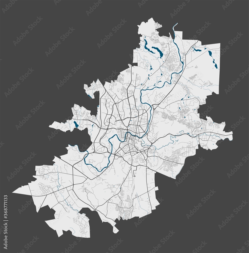 Vilnius map. Detailed map of Vilnius city poster with streets, water.