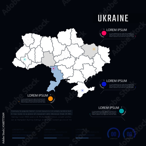 Ukraine country map infographics vector with pointer marks and circle chart. Editable Infographics template. Vector illustration