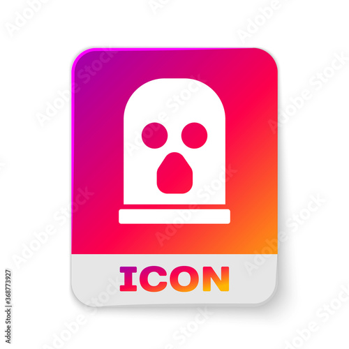 White Balaclava icon isolated on white background. A piece of clothing for winter sports or a mask for a criminal or a thief. Rectangle color button. Vector.