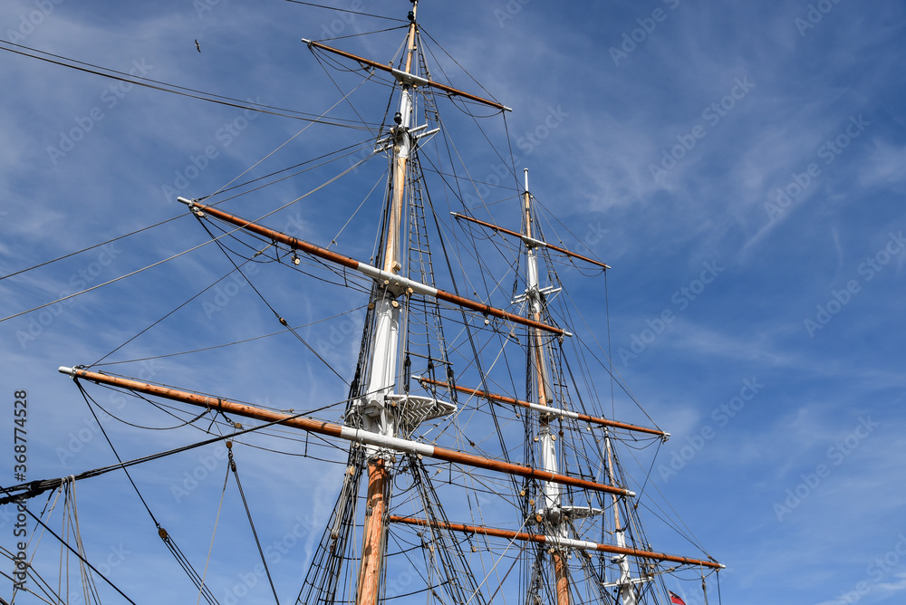 Rigging and masts of a clipper at the former shipyard 'Willemsoord' in the port of Den Helder.