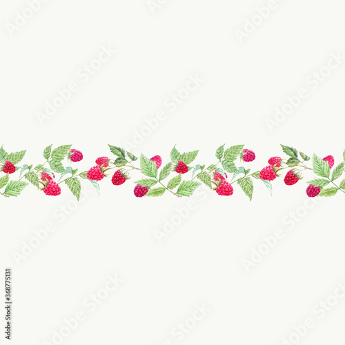 Wallpaper Mural Beautiful vector seamless horizontal pattern with watercolor raspberry and leaves. Stock illustration. Torontodigital.ca
